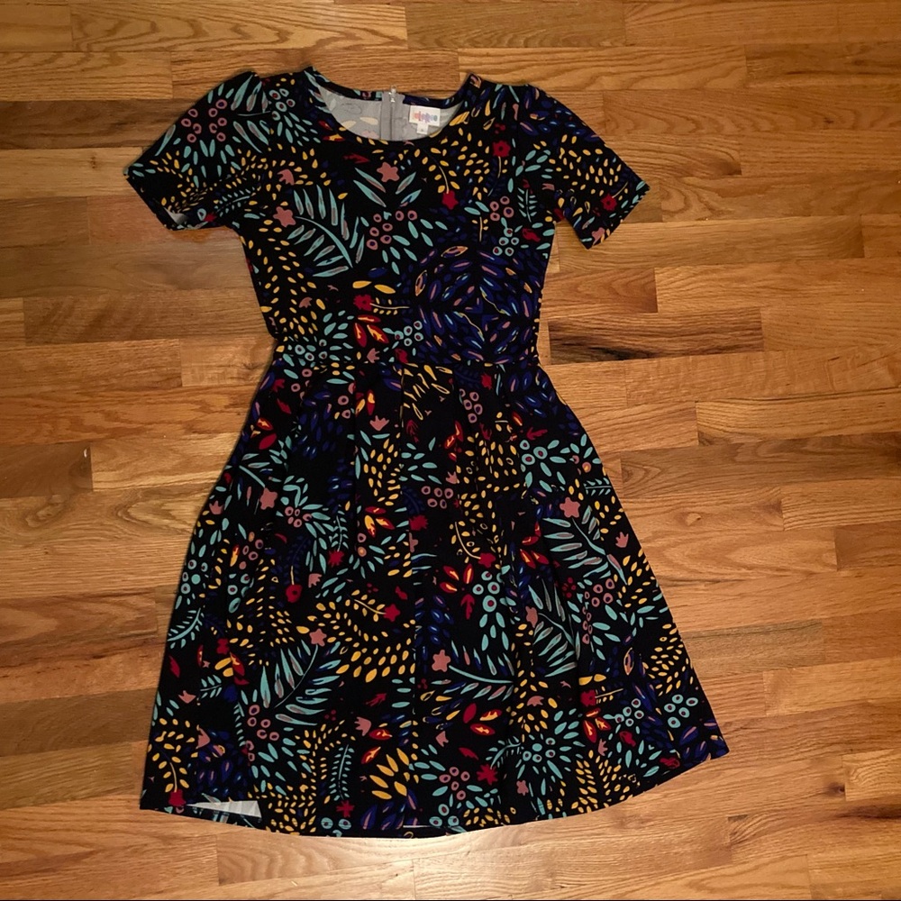 LuLaRoe Amelia Navy Background with Bright Floral